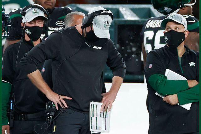 New York Jets head coach Adam Gase reacts to last week's game against the Denver Broncos